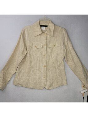 Vintage Harvé Benard Linen Button-Up Shirt-Jacket 6 Beige Coastal Layers Casual